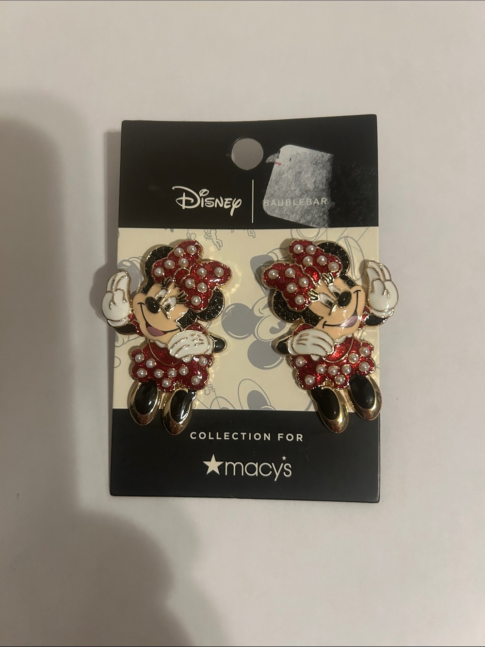 Disney Minnie Mouse Dangle Red and White Pearl Accent Earrings